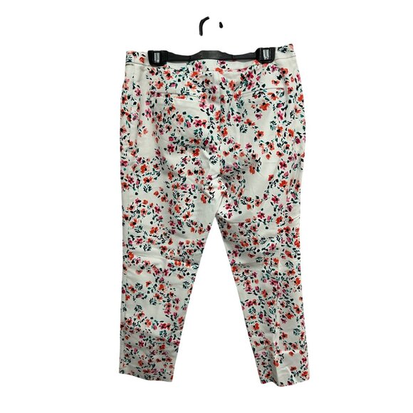 Calvin Klein Floral Pants White Multi Sz 10 Flat Front Mid Rise Bohemian NWT - Picture 3 of 13